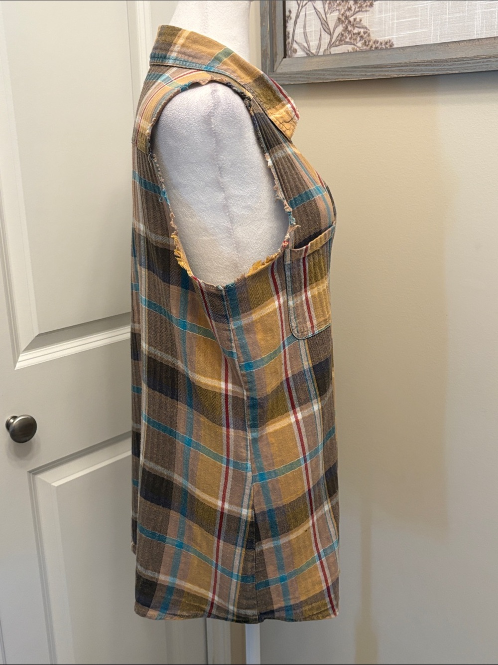 Gilded Intent Flannel Sleeveless Plaid Button-Up Shirt size Small - Picture 4 of 15